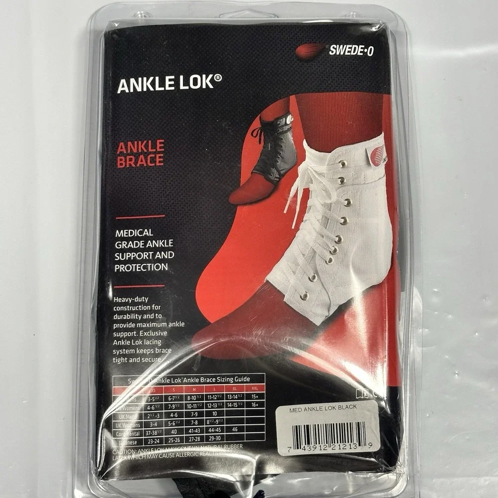 Swede-O Easy Lok Adjustable Ankle Brace Medium Black Support‎ Protection